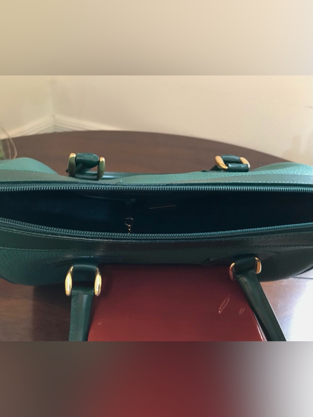 Authentic GUCCI Emerald-Green Color Leather Tote Hand Bag Pre-owned Very Good+ - Picture 9 of 14